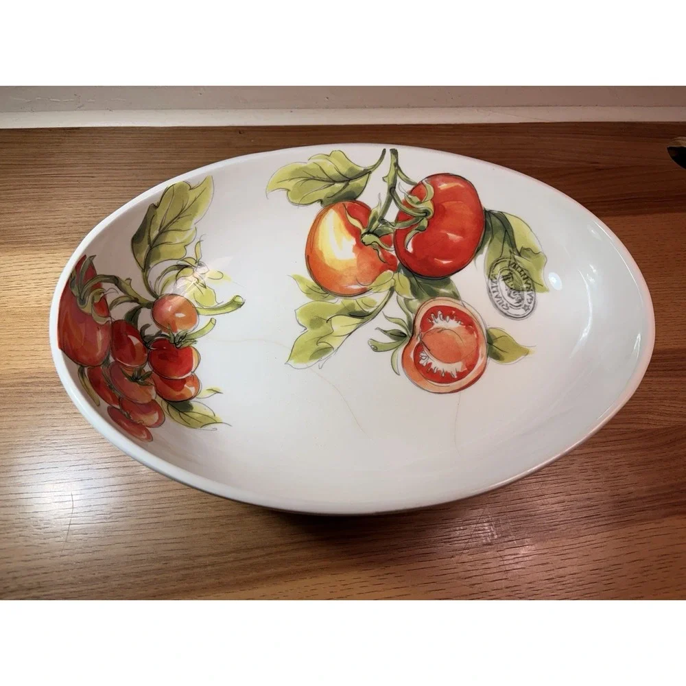 Vintage Effetti Home Handmade Italy Oval Ceramic Tomato Serving Bowl 14